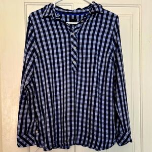 Talbots Navy and White Plaid Shirt. Size medium. Very comfortable